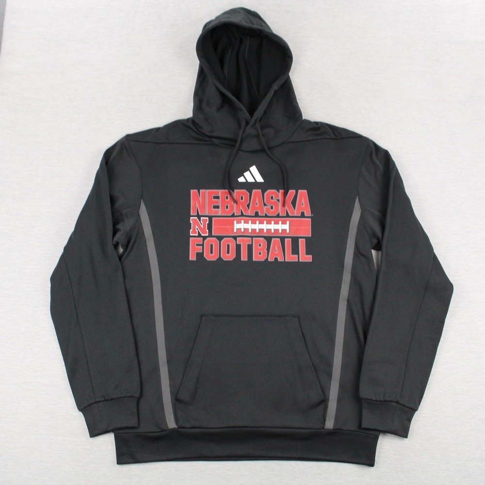 Adidas Nebraska Cornhuskers Football Hoodie Mens Size M Black Polyester Pullover